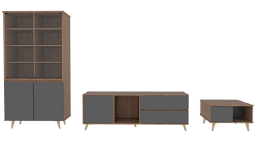 Combo Salem, Miel y Plomo, incluye rack TV, vitrina y mesa centro
