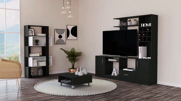 Combo Beijing, Wengue, incluye mesa de centro, centro de entretenimiento y biblioteca cubo