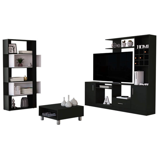 Combo Beijing, Wengue, incluye mesa de centro, centro de entretenimiento y biblioteca cubo