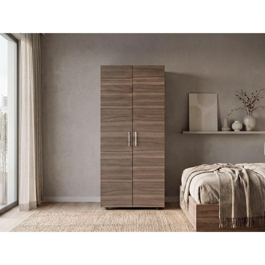 Closet Carlota, Avellana y Blanco, con Un Tubo Cromado y Tres Entrepaños