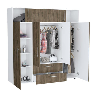 Closet Babel, Nogal y Blanco, con Cuatro Puertas Abatibles y Cuatro Cajones Multiusos