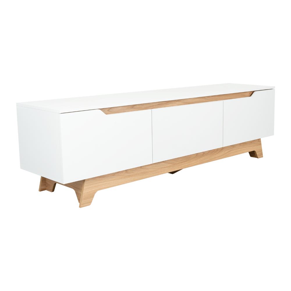 Rack Tv 80" Woodall Dos Puertas Un Cajon, Color Blanco Y Fresno