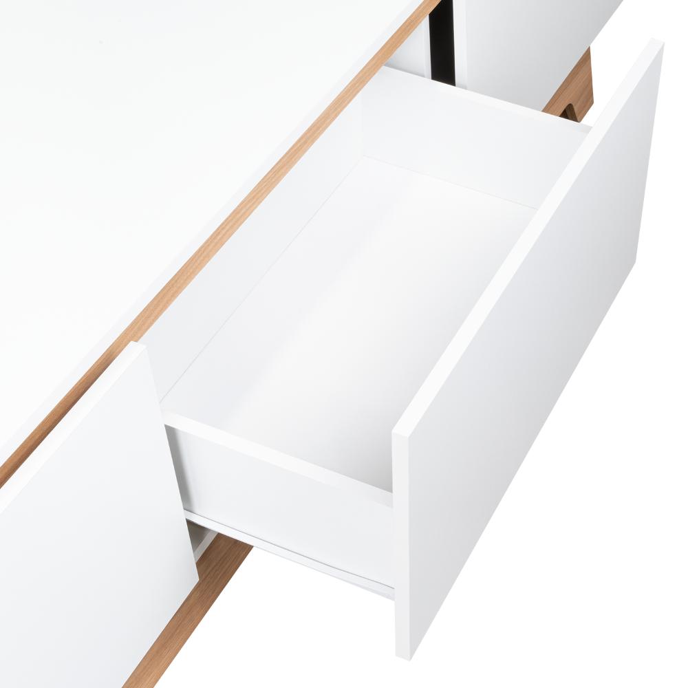 Rack Tv 80" Woodall Dos Puertas Un Cajon, Color Blanco Y Fresno