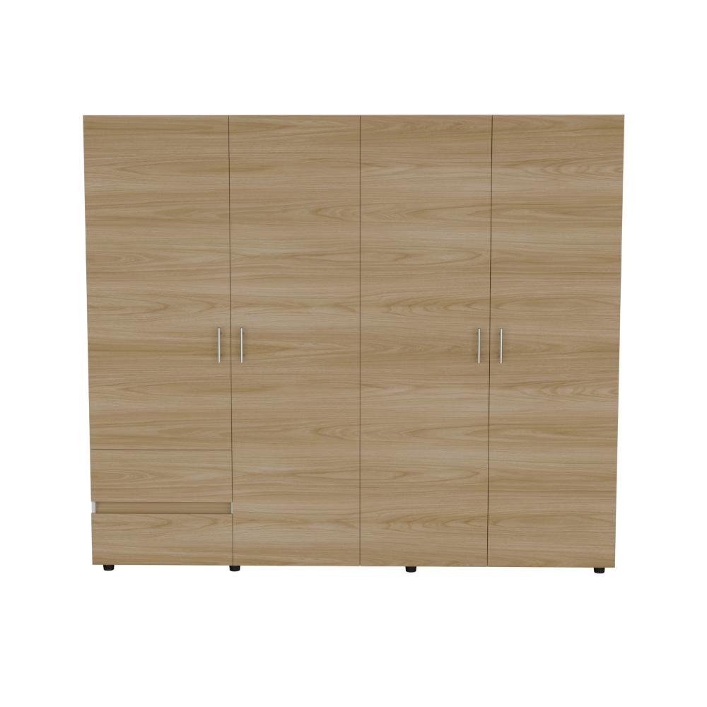 Closet Light 230, Blanco Duqueza y Fresno Europeo, con dos cajones y cuatro puertas