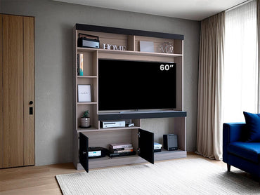 Estante Tv 65", Café Beige Y Negro