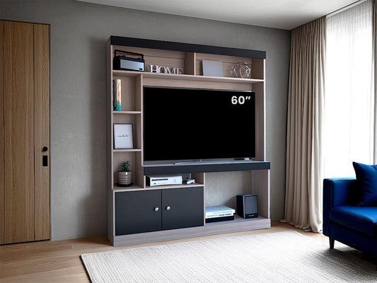 Estante Tv 65", Café Beige Y Negro