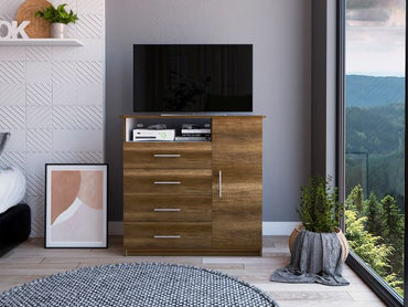 Comoda Cuatro Cajones Una Puerta, FM Furniture 018O, Café Oscuro