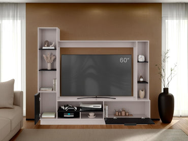 Estante Tv 60" Dos Puertas, Beige Y Negro