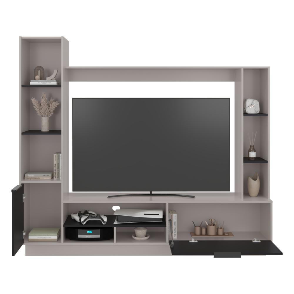 Estante Tv 60" Dos Puertas, Beige Y Negro