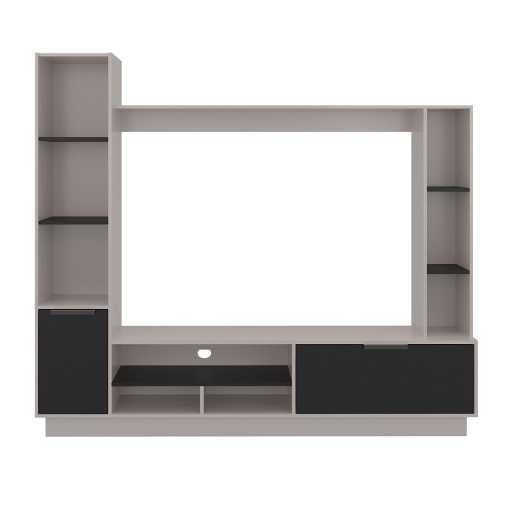 Estante Tv 60" Dos Puertas, Beige Y Negro
