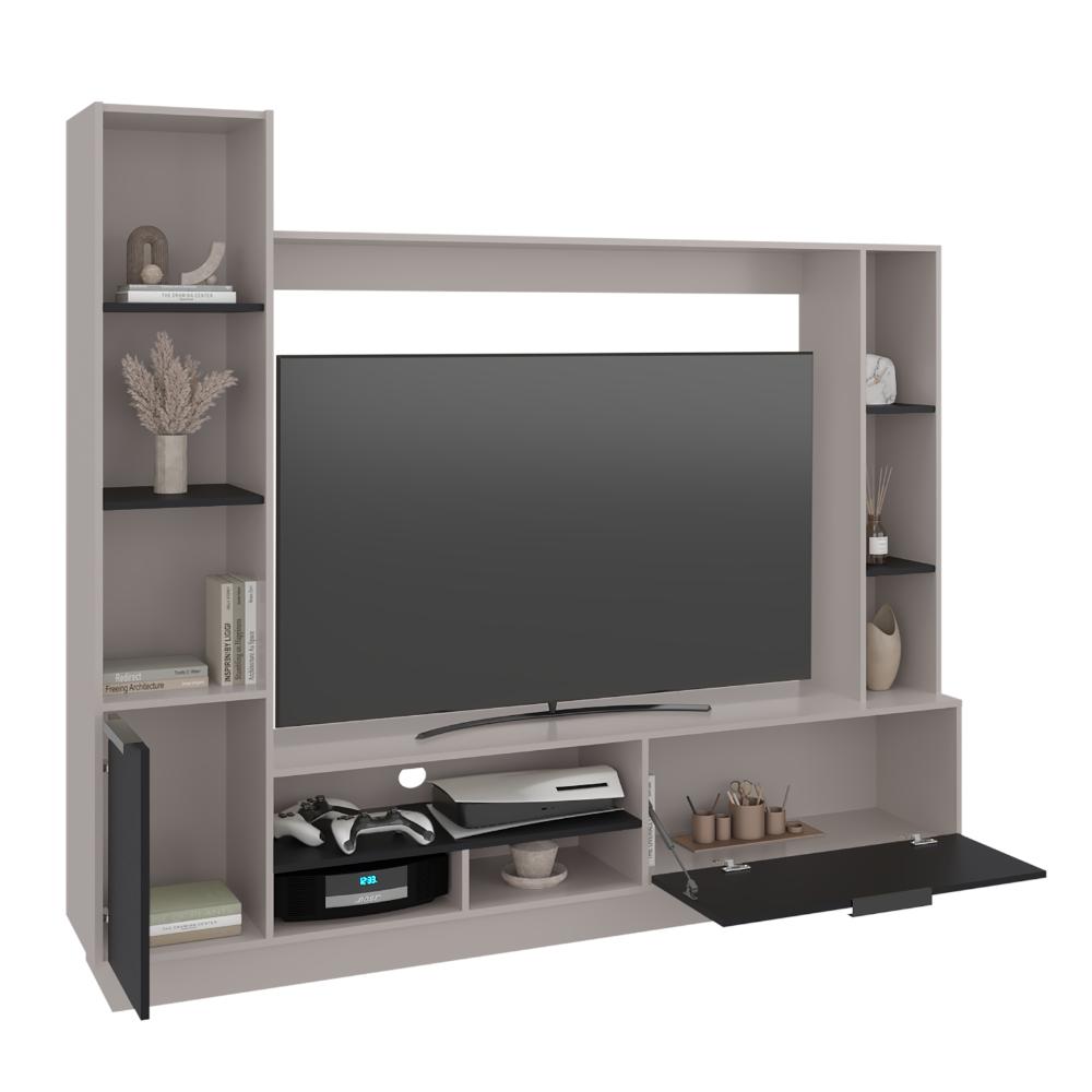 Estante Tv 60" Dos Puertas, Beige Y Negro