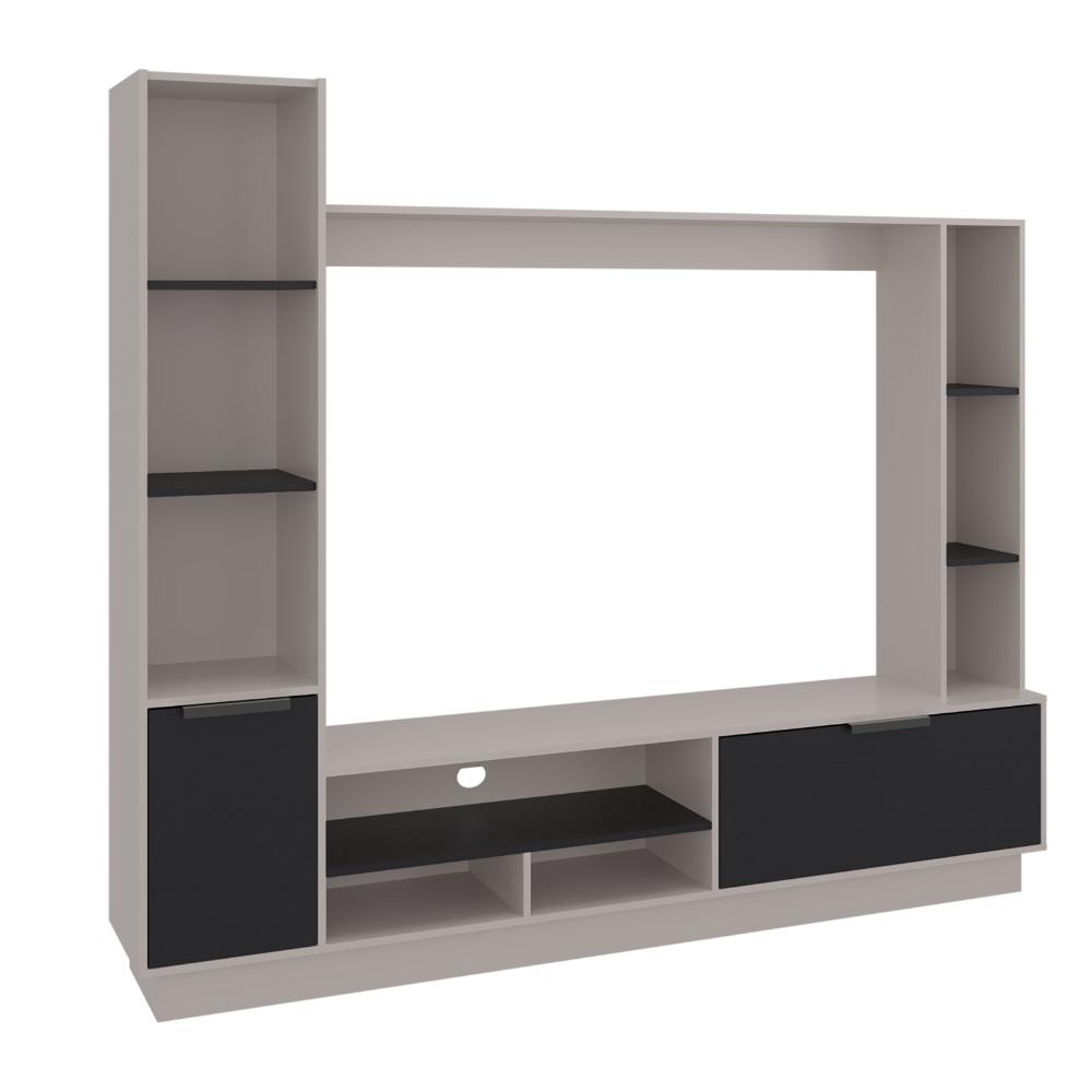 Estante Tv 60" Dos Puertas, Beige Y Negro