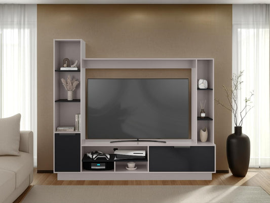 Estante Tv 60" Dos Puertas, Beige Y Negro