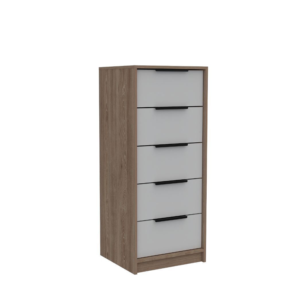 Combo Kaia, Miel y Blanco, incluye base cama, closet con dos puertas, cómodas y un velador