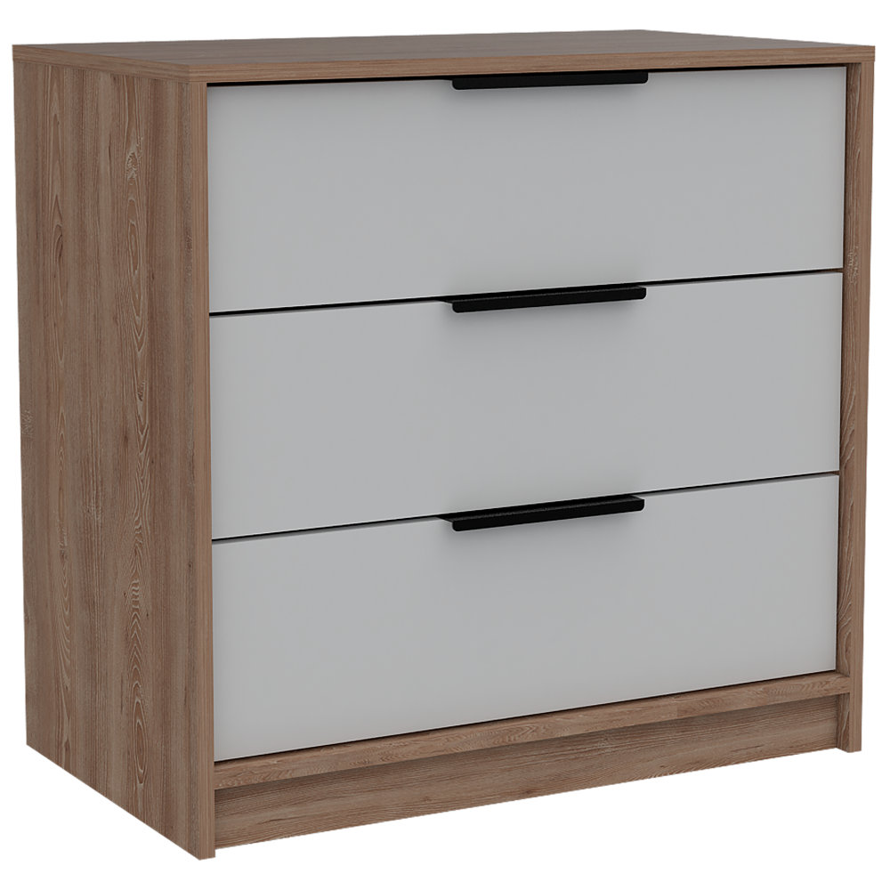 Combo Kaia, Miel y Blanco, incluye base cama, closet con dos puertas, cómodas y un velador