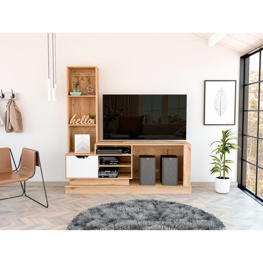 Rack para Tv Blake, Café claro y Blanco, Para Televisor para 55 Pulgadas