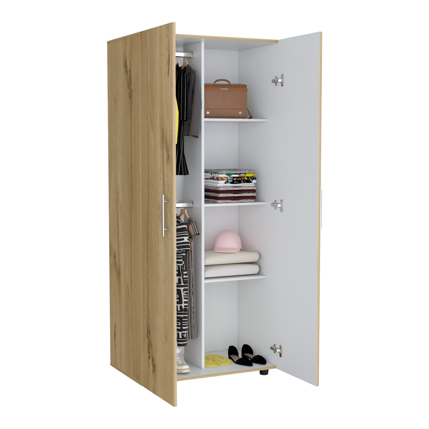 Closet Tera, Duna y Blanco Vainilla, Dos Puertas Abatibles y Dos Tubos Cromados