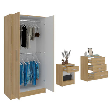 Set Dormitorio Closet Dos Puertas, Velador Y Comoda Fm, Café Claro