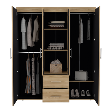 Closet Bariloche Bombay Eco, Fresno Europeo y Wengue , con Variedad de Entrepaños y Cuatro Puertas Abatibles