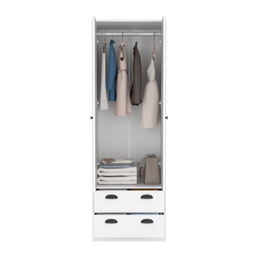 Closet Agata, Blanco Marqueza, con dos cajones y tubo cromado ZF - VIRTUAL MUEBLES