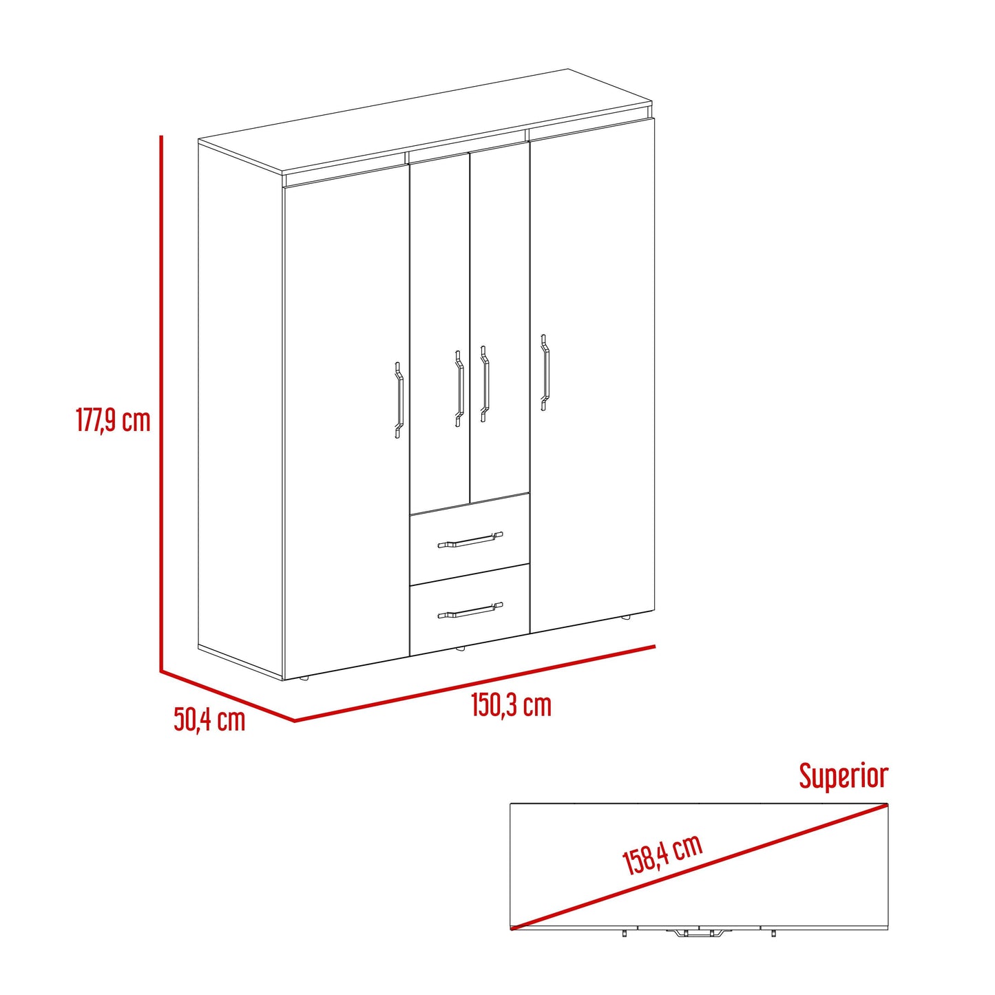 Closet Cuatro Puertas Dos Cajones FM 023B, Blanco