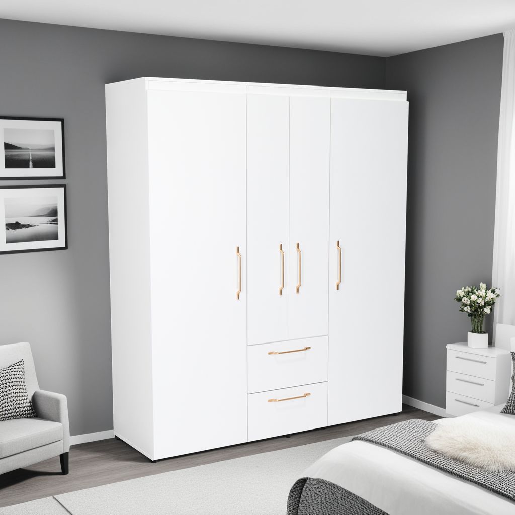 Closet Eco Golden, Blanco y Dorado, Variedad de Entrepaños y Cuatro puertas Abatibles