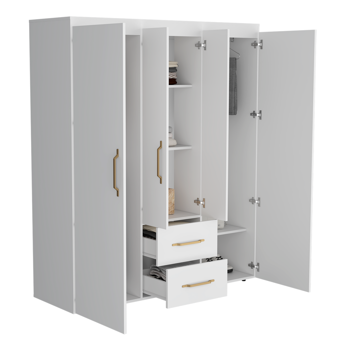 Closet Eco Golden, Blanco y Dorado, Variedad de Entrepaños y Cuatro puertas Abatibles