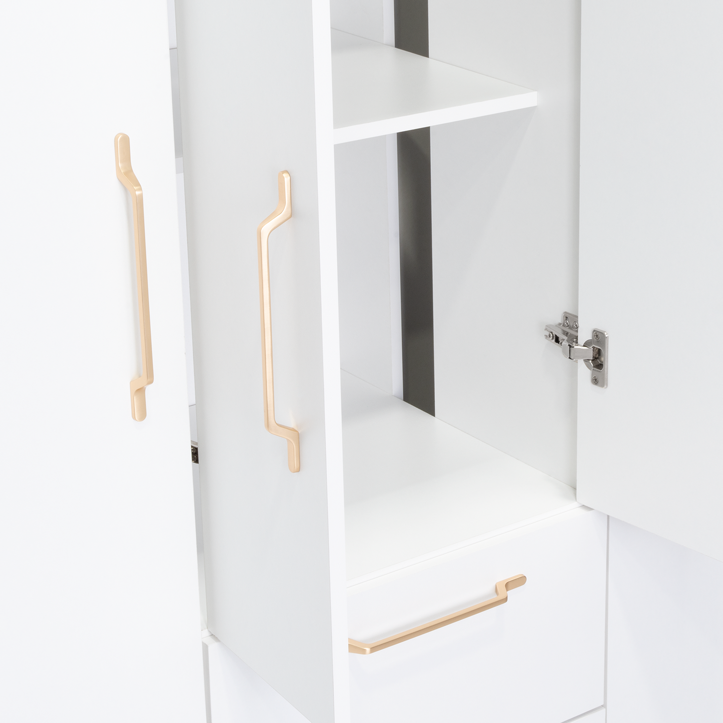 Closet Eco Golden, Blanco y Dorado, Variedad de Entrepaños y Cuatro puertas Abatibles