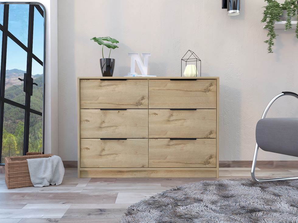 Comoda Cuatro Cajones Dos Puertas Abatibles, FM Furniture 021C, Café Claro