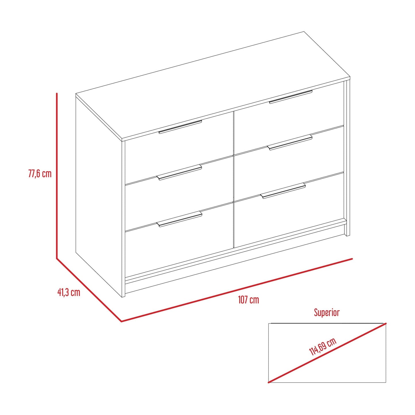 Comoda Cuatro Cajones Dos Puertas Abatibles, FM Furniture 021C, Café Claro