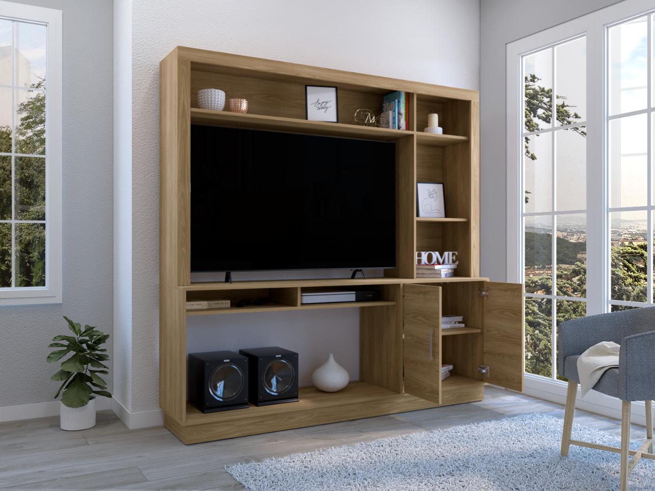 Estante Tv 55" Dos Puertas, Café Claro