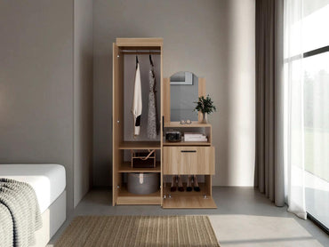 Closet Comoda Con Espejo Tres Puertas Un Cajon, Café Claro