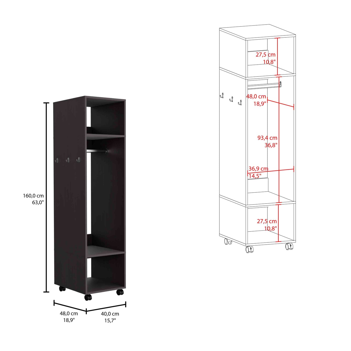 Closet Con Espejo Y Cuatro Ruedas Fm 025N Negro