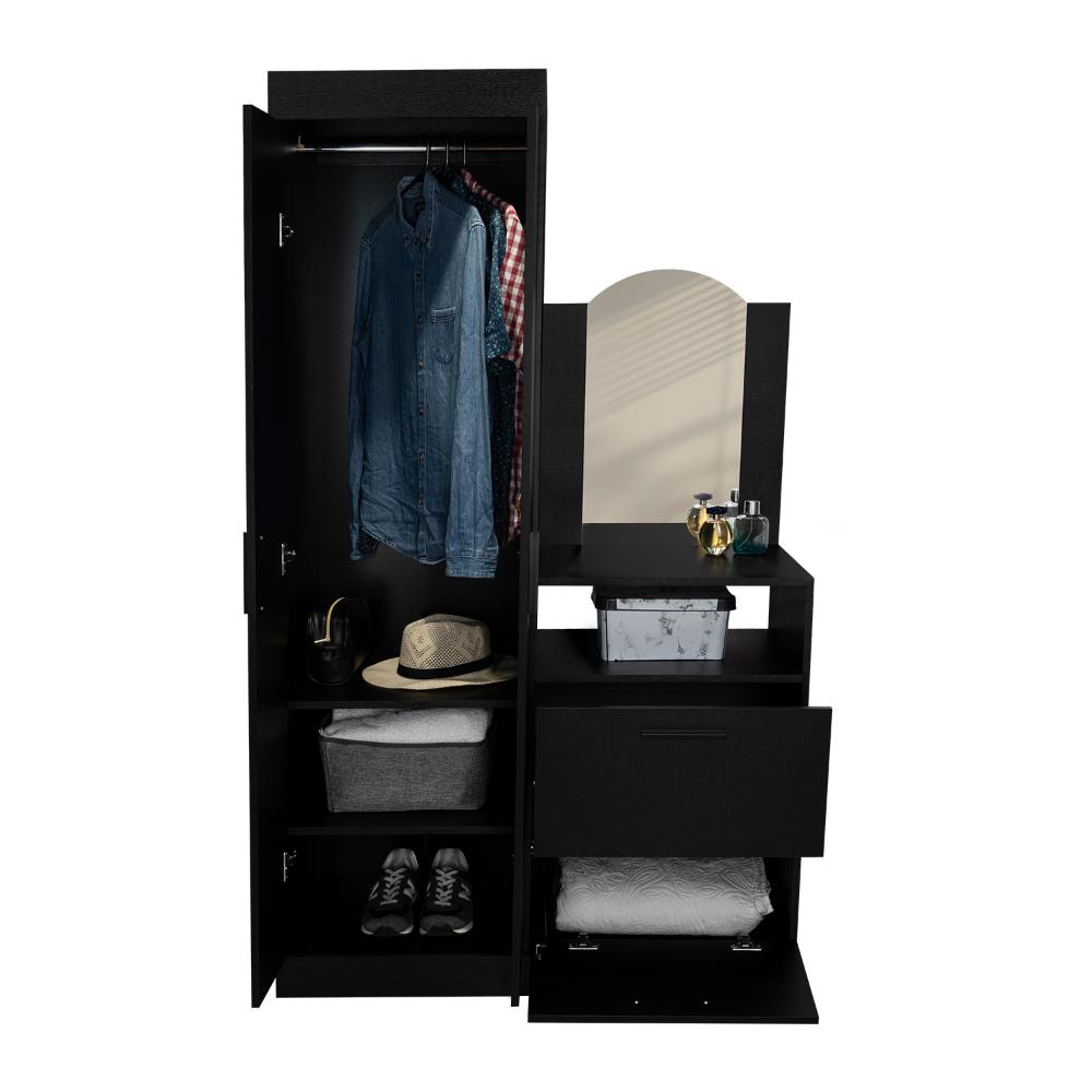 Closet Comoda Praga Tres Puertas Un Cajon, Wengue, con diseño moderno incluye Espejo