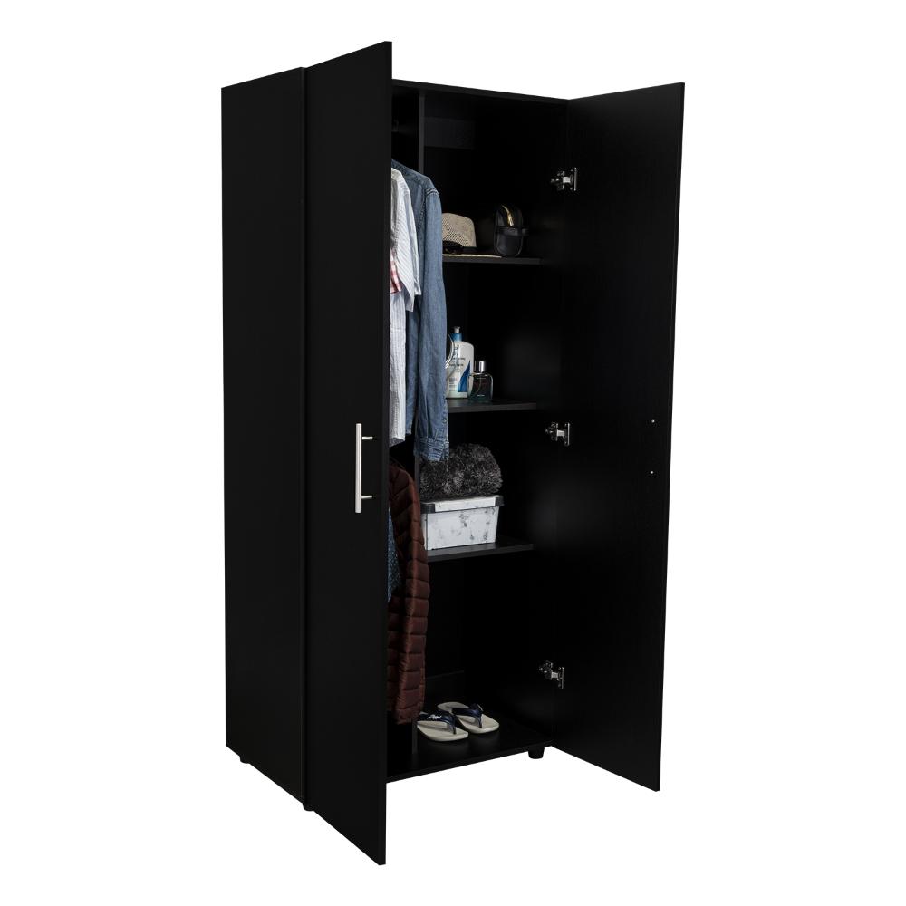 Closet Tera, Wengue y Negro, Dos Puertas Abatibles y Dos Tubos Cromados