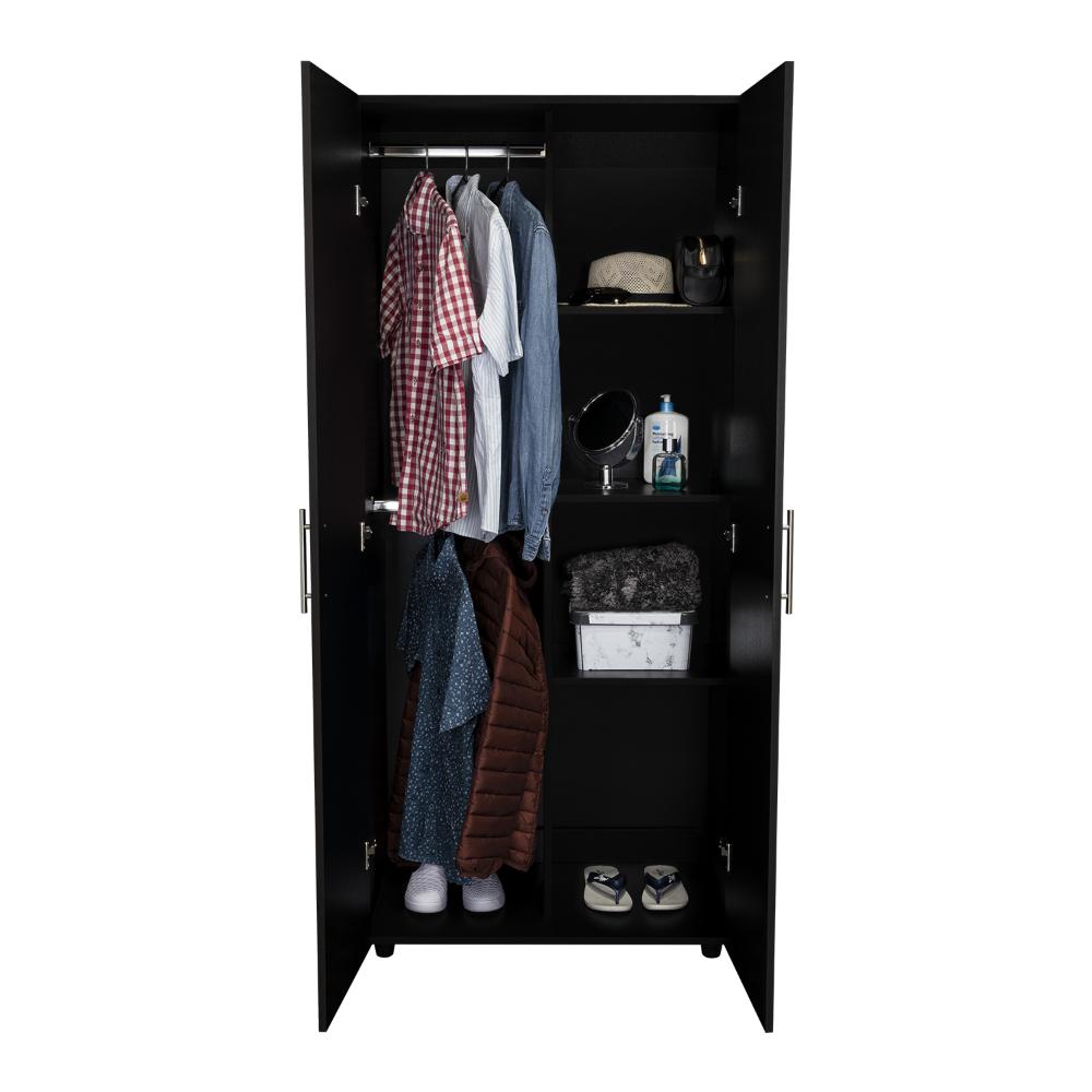 Closet Tera, Wengue y Negro, Dos Puertas Abatibles y Dos Tubos Cromados