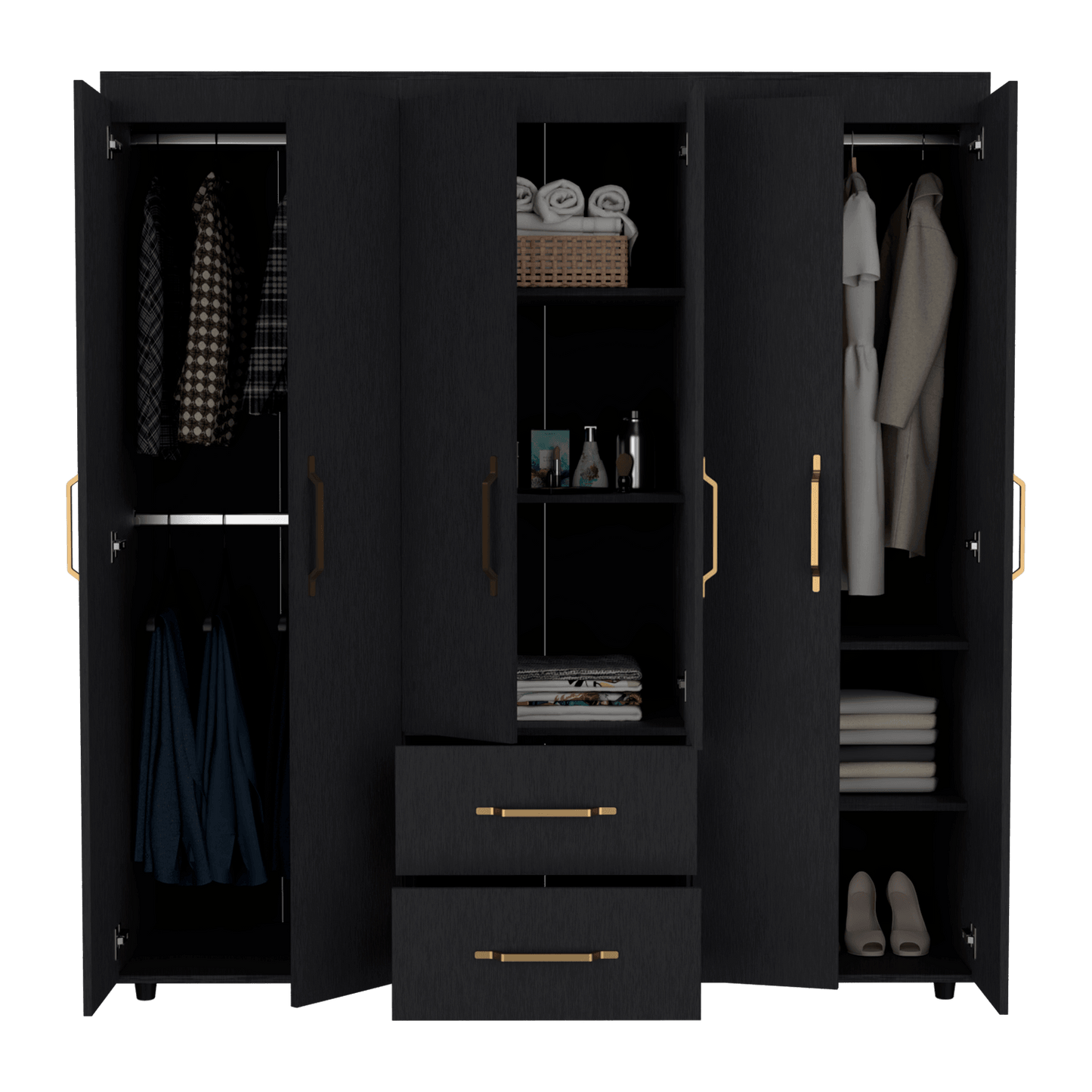 Closet Golden, Wengue, Variedad de Entrepaños y Seis Puertas Abatibles