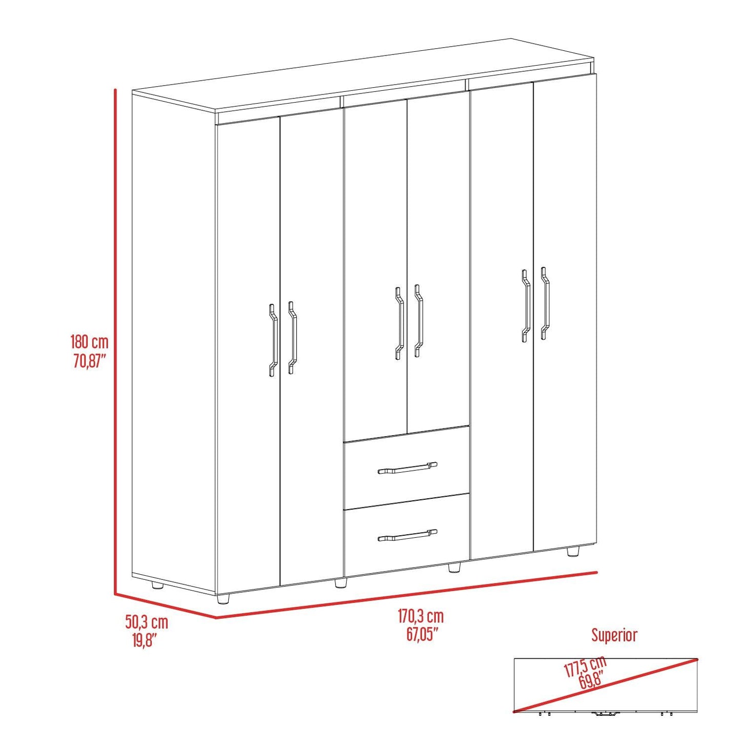 Closet Seis Puertas Dos Cajones FM 024N, Negro