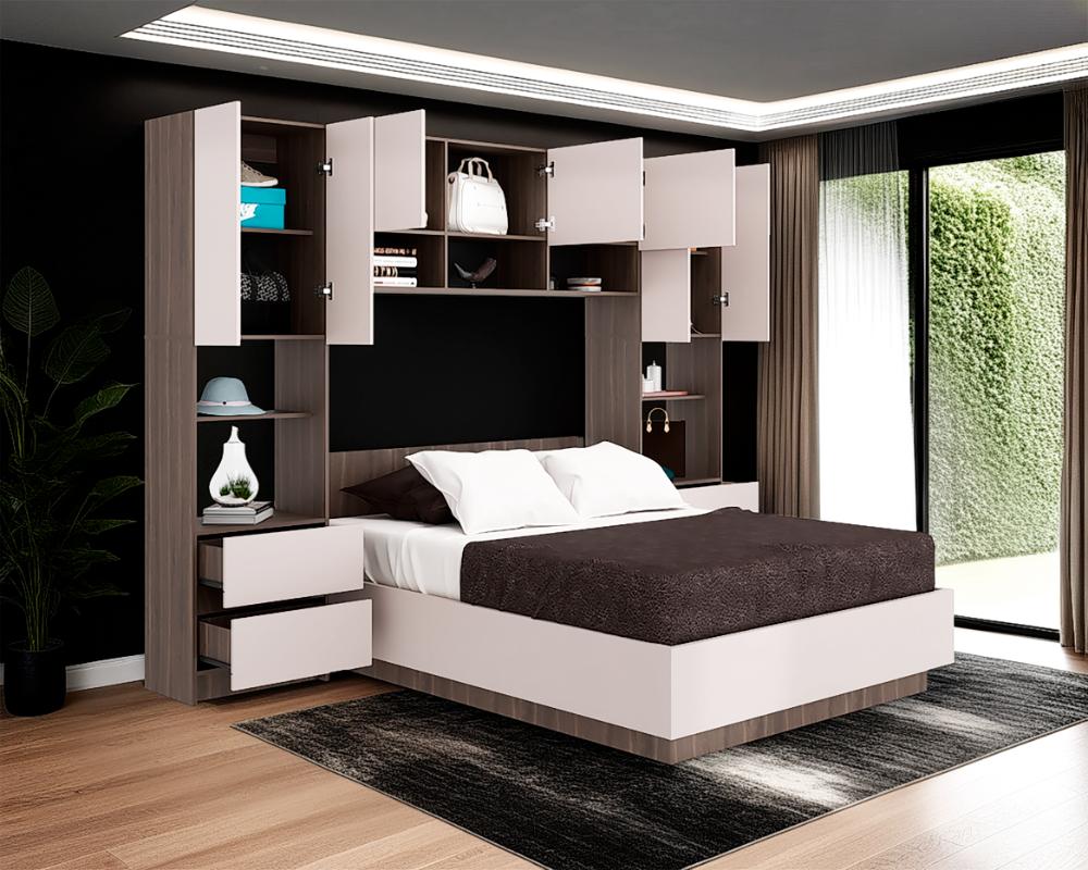 Cama con Closet Deni, Milan y Capri, incluye tendido de tablas y closet con amplios espacios de almacenamiento