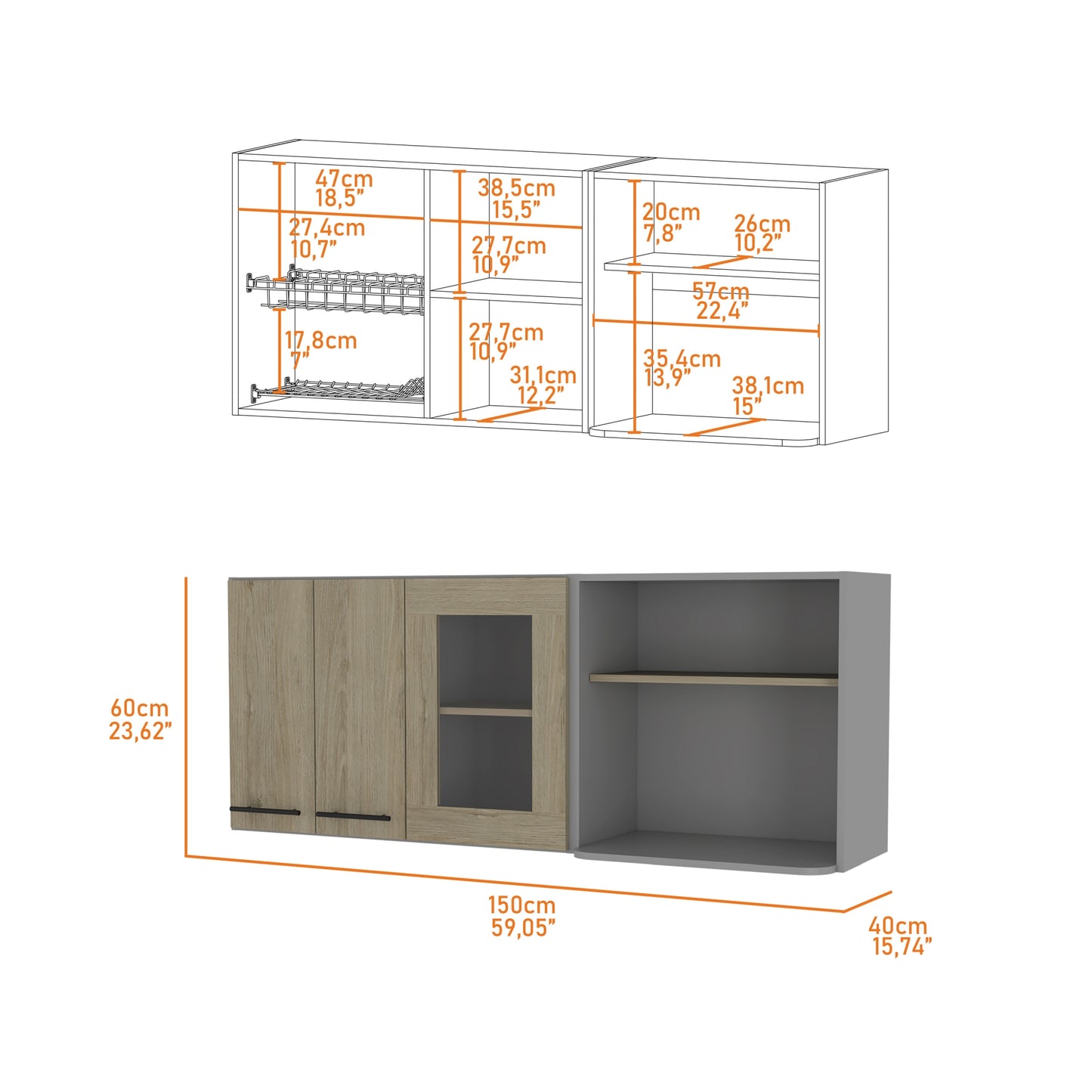 Mueble Mural Con Capacidad Para Microondas Tres Puertas, FM Furniture 003G Gris
