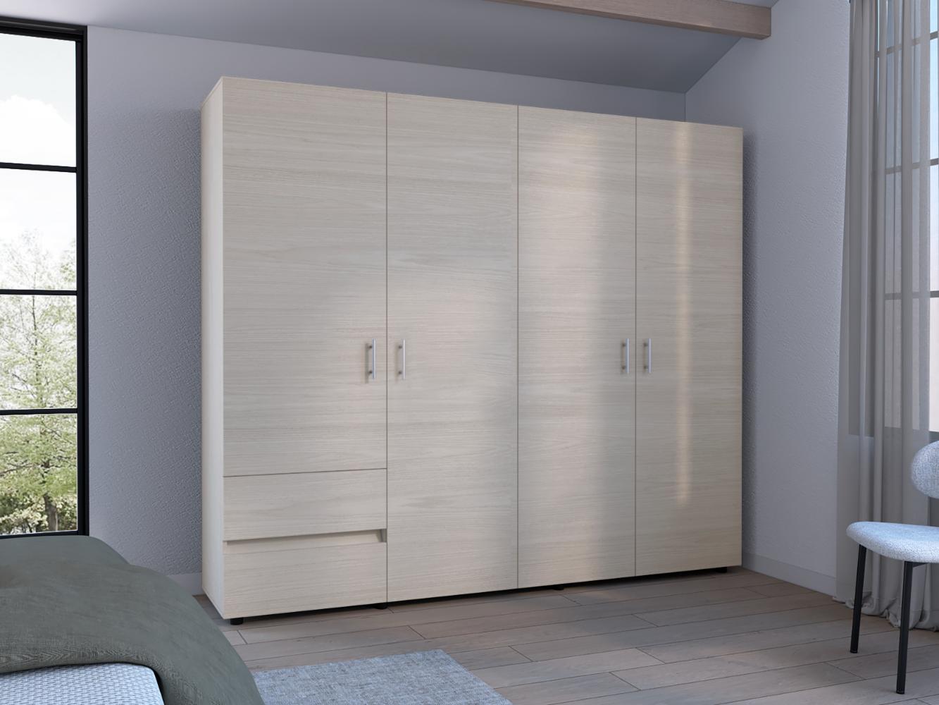 Closet Light 230, Niebla y Blanco Duqueza, con dos cajones y cuatro puertas