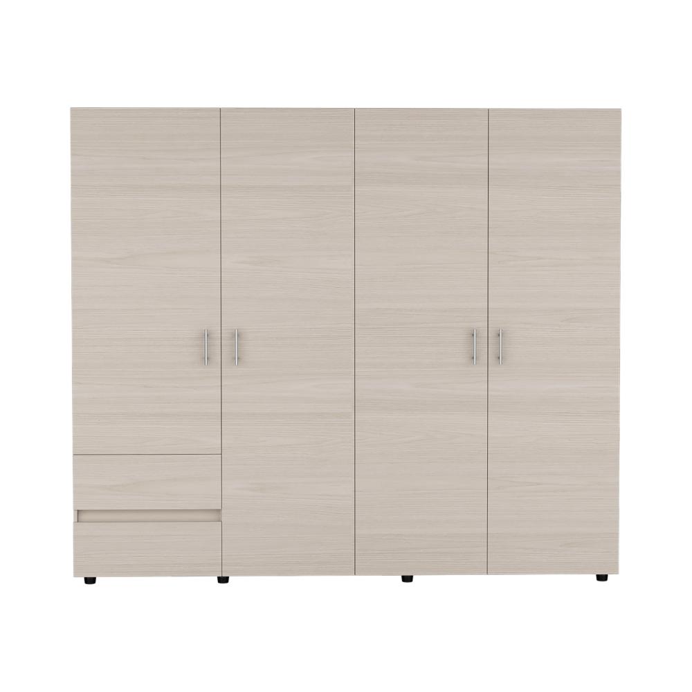 Closet Light 230, Niebla y Blanco Duqueza, con dos cajones y cuatro puertas