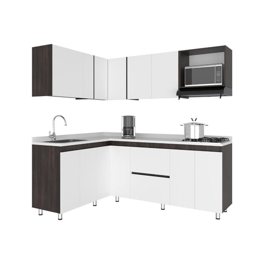 Cocina Integral en L Barn, Nogal Europeo y Blanco Duqueza, No incluye Mesón