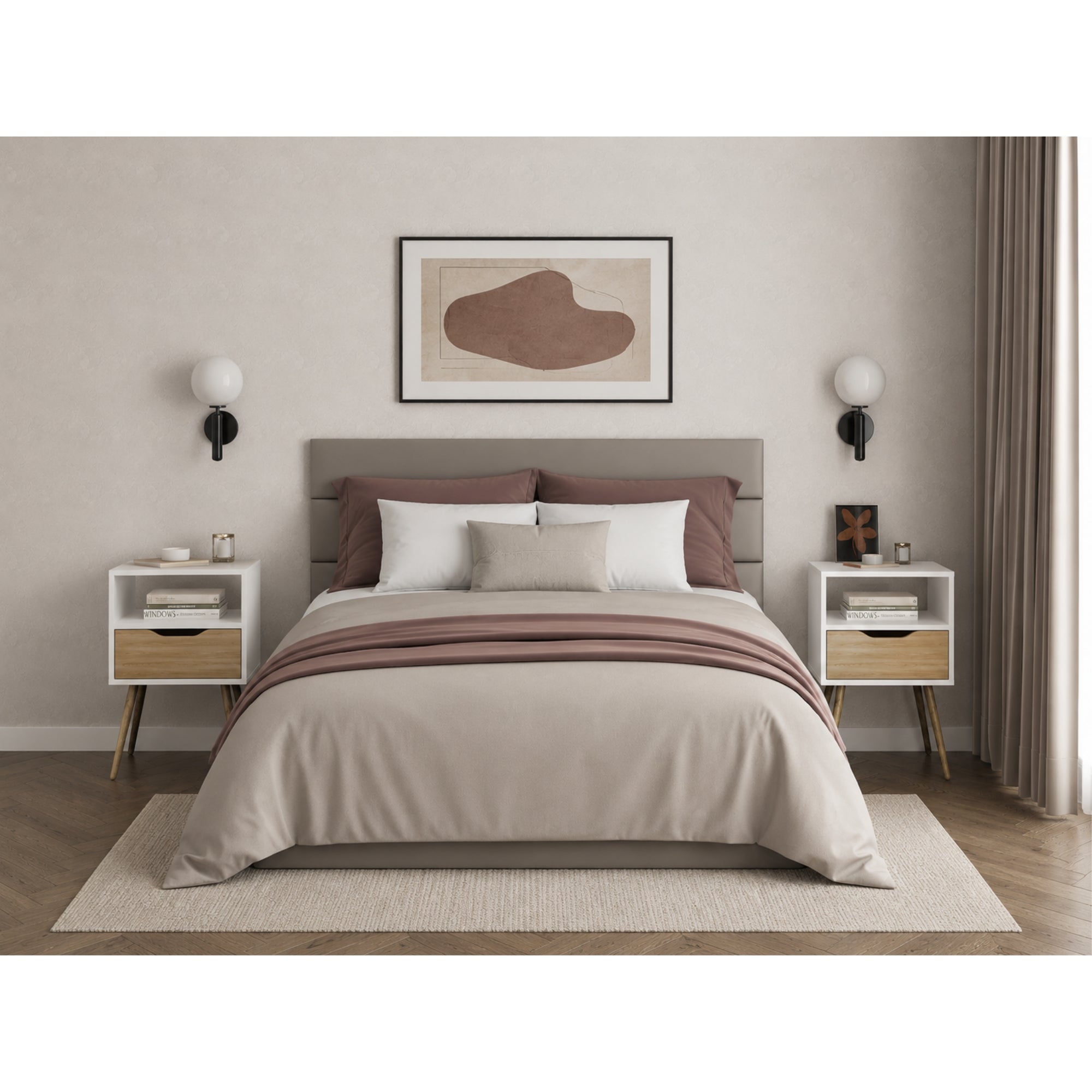Velador Otom Un Cajón, Blanco y Rovere