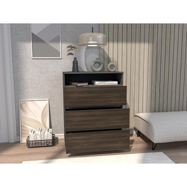 Organizador Houck, Plata Oscuro y Nogal Europeo, cuenta con 3 cajones para almacenar