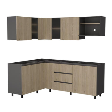 Cocina Integral en L Londres, Plata Oscuro y Beige, No incluye Mesón