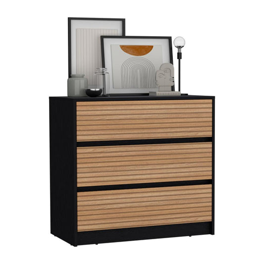 Comoda Tres Cajones FM 019N, Negro / Miel