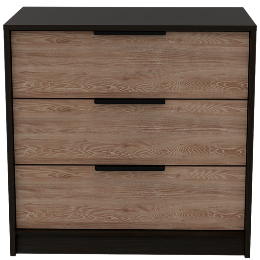 Comoda Tres Cajones, FM Furniture 001N, Negro Y Cafe Claro