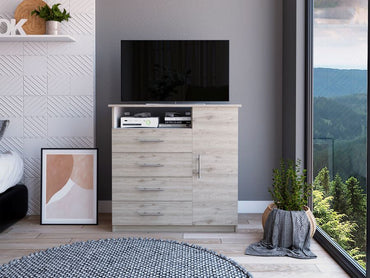 Comoda Cuatro Cajones Una Puerta, FM Furniture 018G, Gris Claro