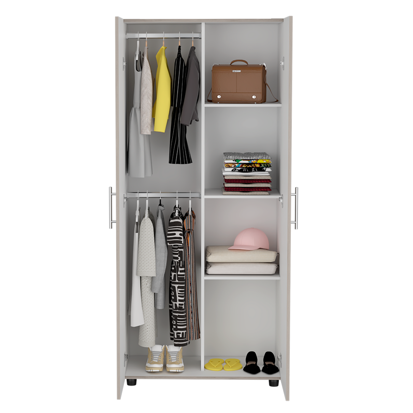 Closet Tera Ceniza y Blanco Vainilla, Dos Puertas Abatibles y Dos Tubos Cromados